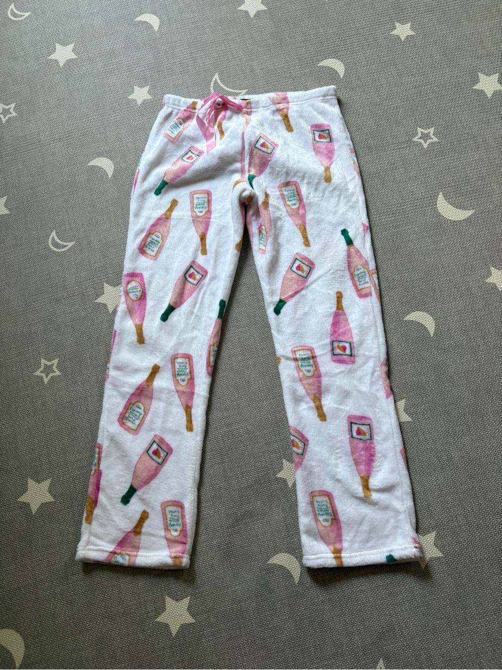 T.J.Maxx White Pajama Pants with Pink Champagne Bottle Print